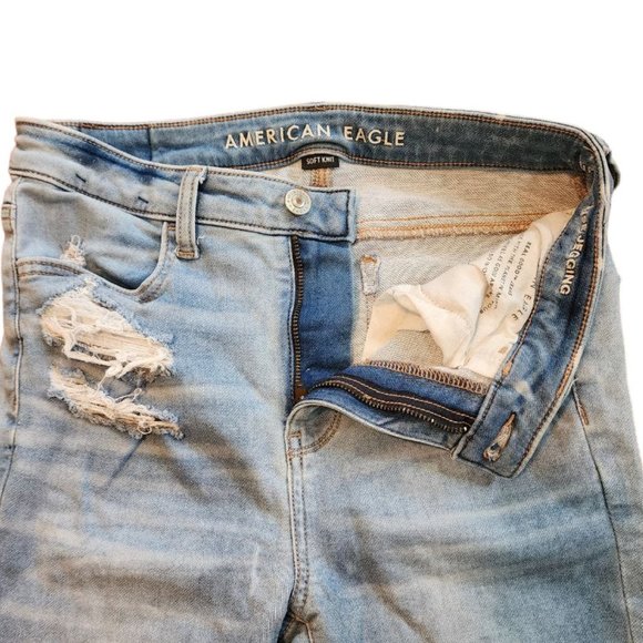 American Eagle Super Hi-Rise Jegging Soft Knit Distressed Light Wash Jeans Sz 4 - Picture 6 of 12